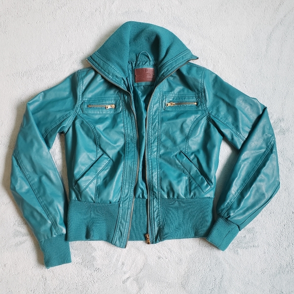Jackets & Blazers - Turquise faux leather jacket